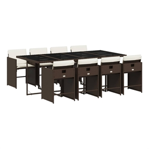vidaXL 9 Piece Patio Dining Set with Cushions Brown Poly Rattan