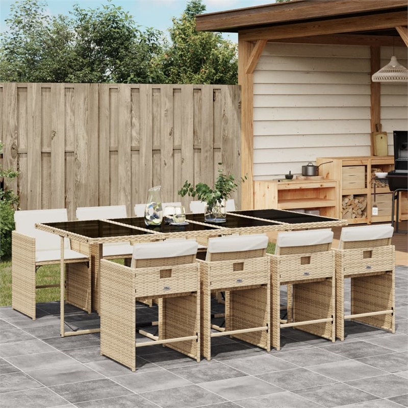 vidaXL 9 Piece Patio Dining Set with Cushions Beige Poly Rattan