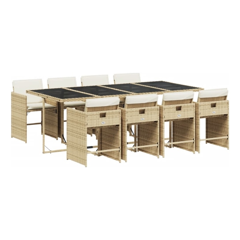 vidaXL 9 Piece Patio Dining Set with Cushions Beige Poly Rattan