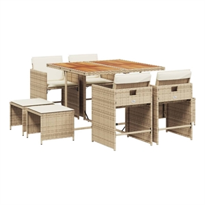 vidaXL 9 Piece Patio Dining Set with Cushions Beige Poly Rattan