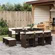 vidaXL 11 Piece Patio Dining Set with Cushions Brown Poly Rattan