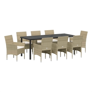 vidaXL Garden Dining Set 9 pcs Beige Poly Rattan
