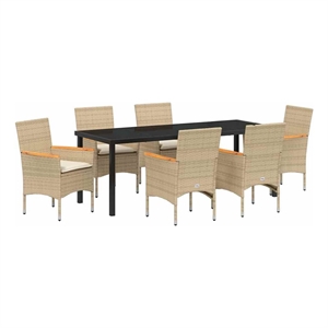 vidaXL Garden Dining Set 7 pcs Beige Poly Rattan