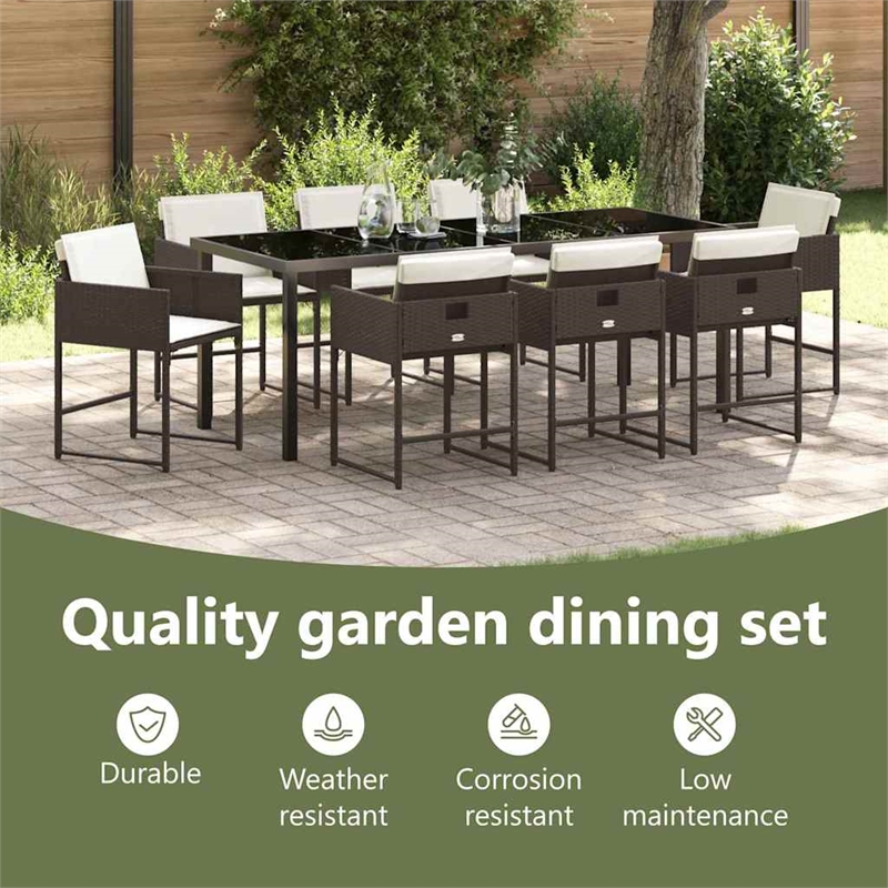vidaXL Garden Dining Set 9 pcs Brown Poly Rattan