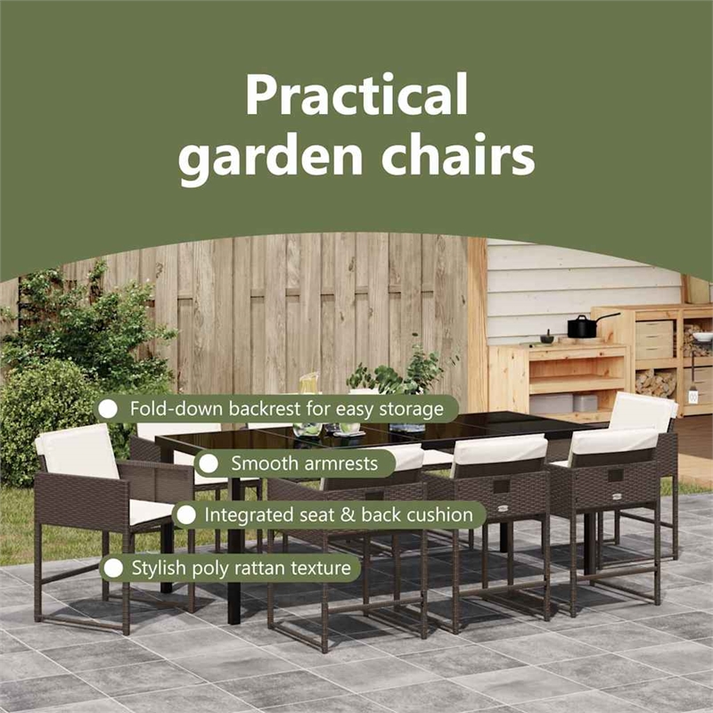 vidaXL Garden Dining Set 9 pcs Brown Poly Rattan