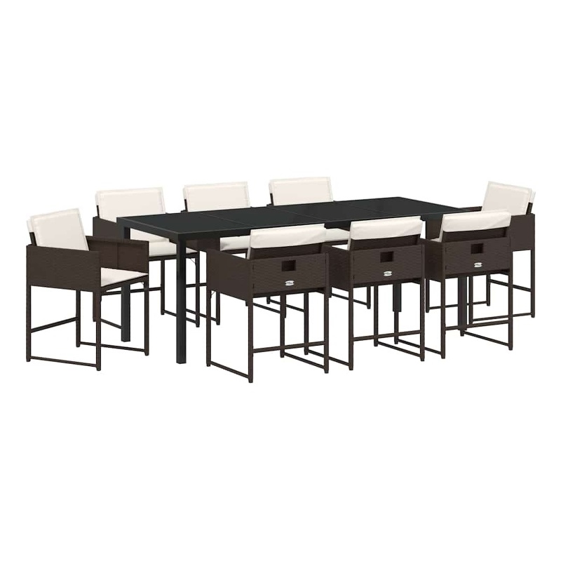 vidaXL Garden Dining Set 9 pcs Brown Poly Rattan