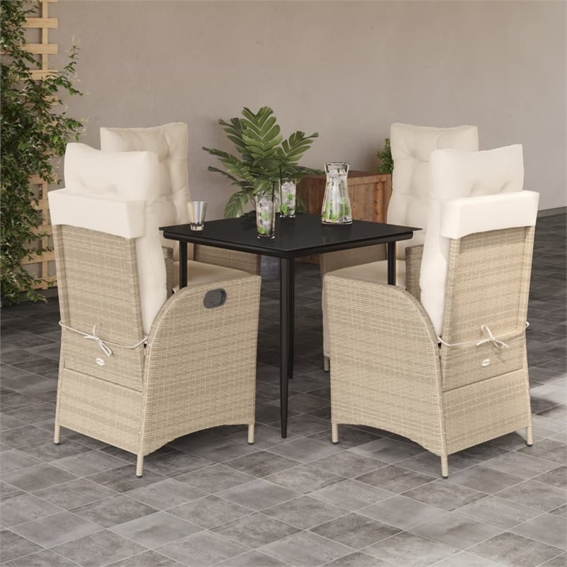 vidaXL 5 Piece Patio Dining Set with Cushions Beige Poly Rattan