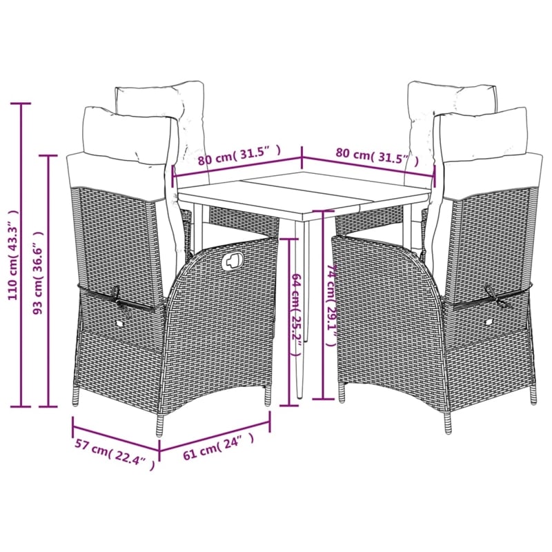 vidaXL 5 Piece Patio Dining Set with Cushions Beige Poly Rattan
