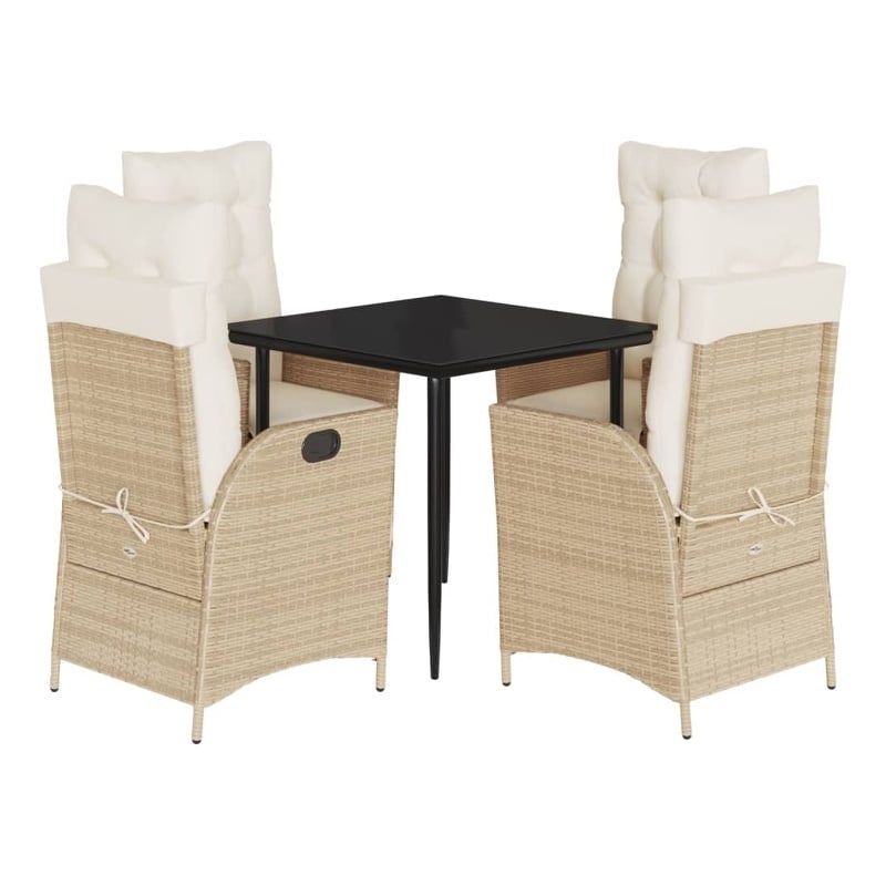 vidaXL 5 Piece Patio Dining Set with Cushions Beige Poly Rattan