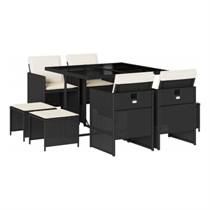 vidaXL 9 Piece Patio Dining Set with Cushions Black Poly Rattan