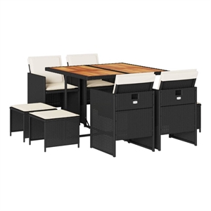 vidaXL 9 Piece Patio Dining Set with Cushions Black Poly Rattan