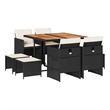 vidaXL 9 Piece Patio Dining Set with Cushions Black Poly Rattan