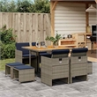 vidaXL 9 Piece Garden Dining Set with Cushions Grey Poly Rattan