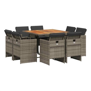 vidaXL 9 Piece Patio Dining Set with Cushions Gray Poly Rattan