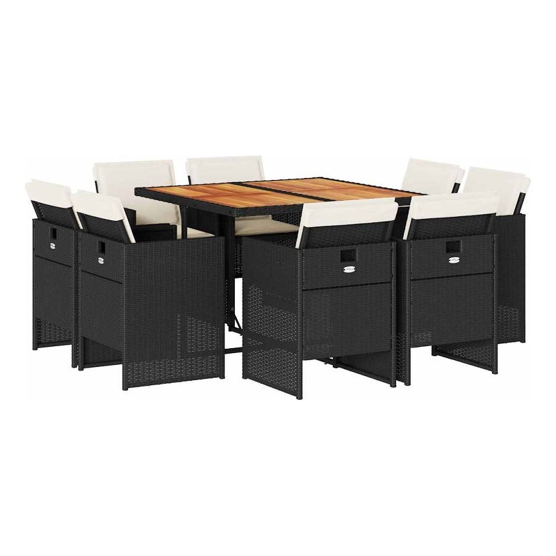 vidaXL 9 Piece Patio Dining Set with Cushions Black Poly Rattan