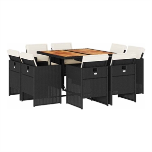 vidaXL 9 Piece Patio Dining Set with Cushions Black Poly Rattan