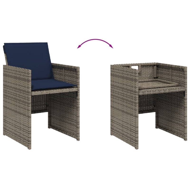 vidaXL 9 Piece Garden Dining Set with Cushions Grey Poly Rattan