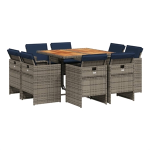 vidaXL 9 Piece Garden Dining Set with Cushions Grey Poly Rattan