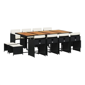 vidaXL 13 Piece Patio Dining Set with Cushions Black Poly Rattan