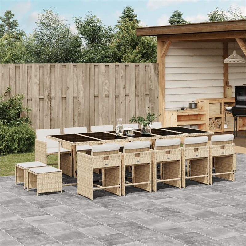 vidaXL 15 Piece Patio Dining Set with Cushions Beige Poly Rattan