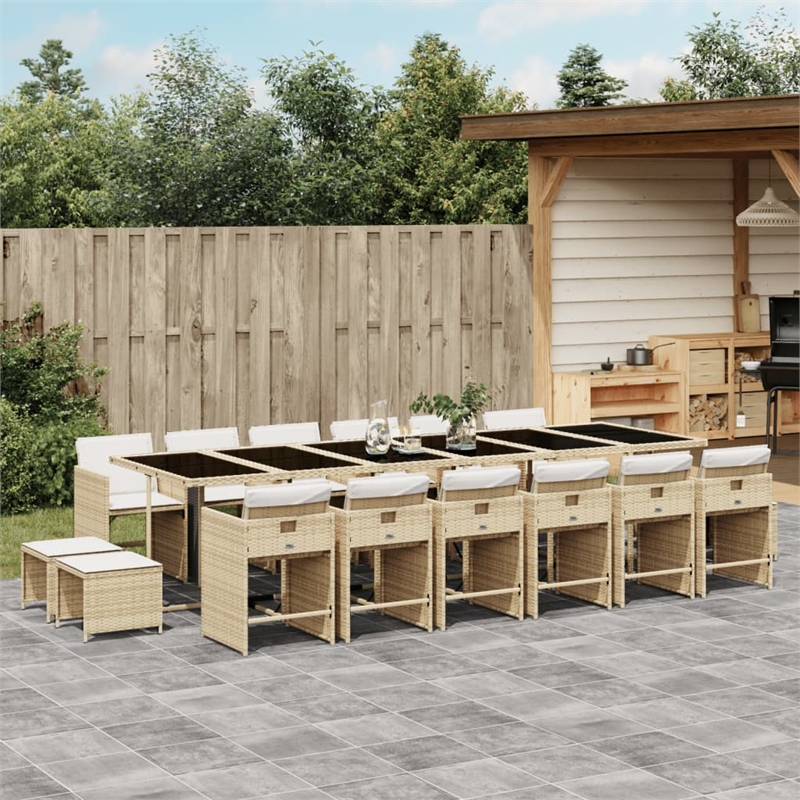 vidaXL 17 Piece Patio Dining Set with Cushions Beige Poly Rattan