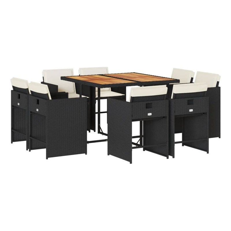 vidaXL 9 Piece Patio Dining Set with Cushions Black Poly Rattan