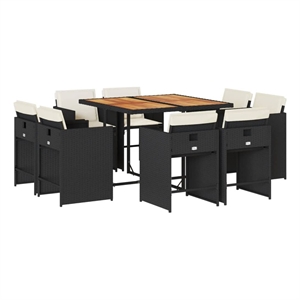 vidaXL 9 Piece Patio Dining Set with Cushions Black Poly Rattan