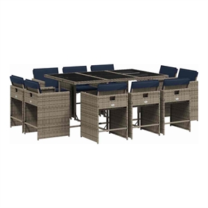 vidaXL 11 Piece Garden Dining Set with Cushions Grey Poly Rattan