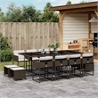 vidaXL 13 Piece Patio Dining Set with Cushions Brown Poly Rattan