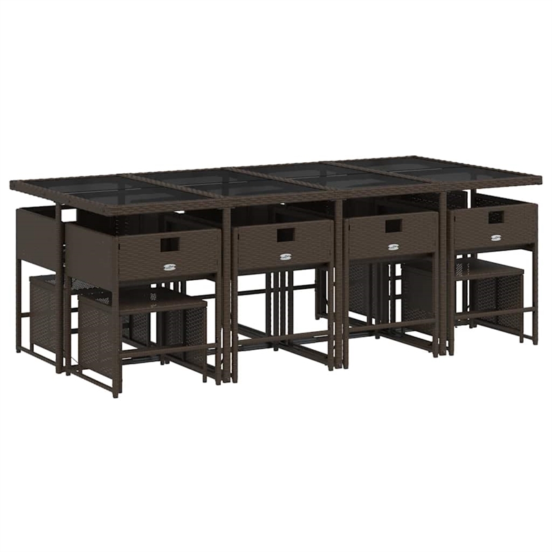 vidaXL 13 Piece Patio Dining Set with Cushions Brown Poly Rattan