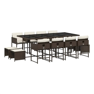 vidaXL 13 Piece Patio Dining Set with Cushions Brown Poly Rattan