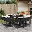 vidaXL 9 Piece Patio Dining Set with Cushions Black Poly Rattan