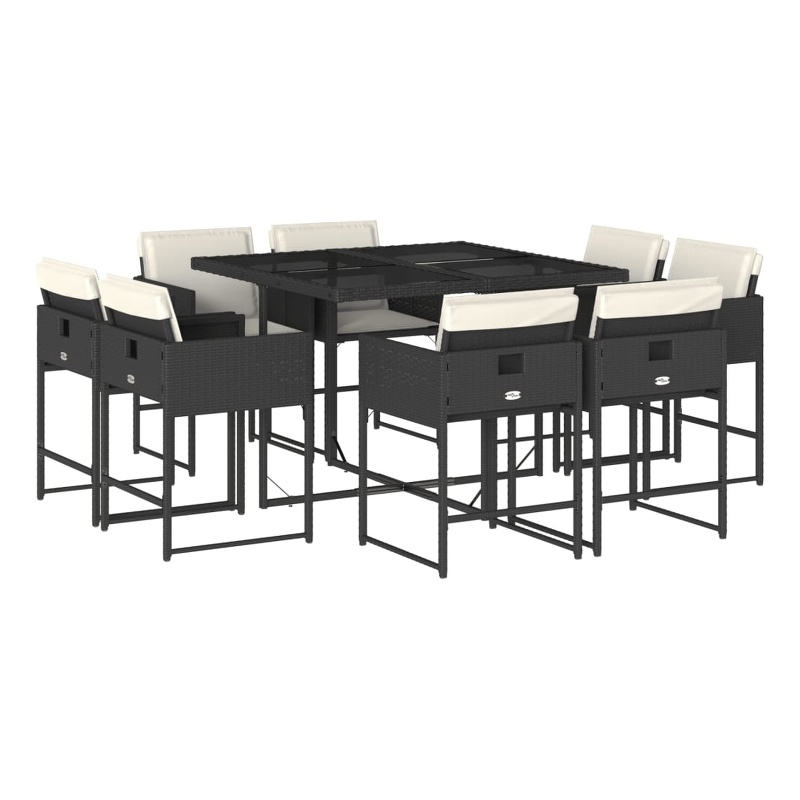 vidaXL 9 Piece Patio Dining Set with Cushions Black Poly Rattan