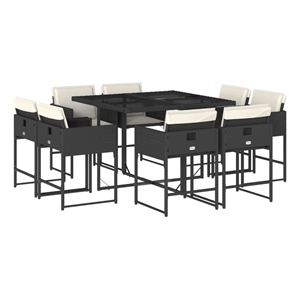 vidaXL 9 Piece Patio Dining Set with Cushions Black Poly Rattan