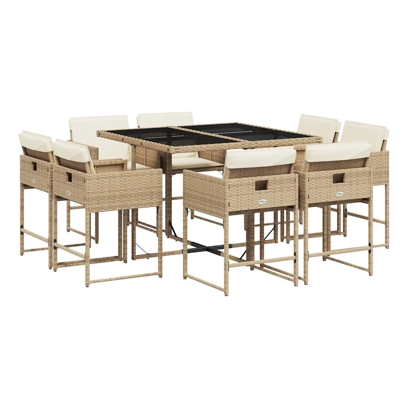 vidaXL 9 Piece Patio Dining Set with Cushions Beige Poly Rattan
