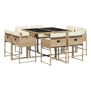vidaXL 9 Piece Patio Dining Set with Cushions Beige Poly Rattan