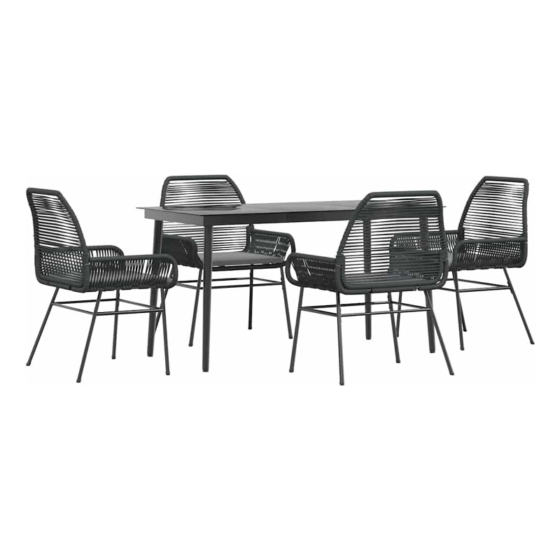 vidaXL 5 Piece Patio Dining Set with Cushions Black Poly Rattan Glass