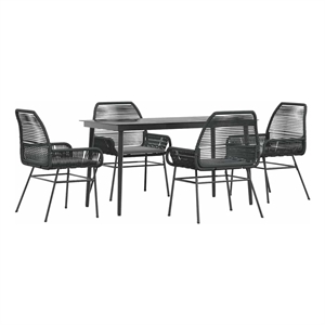 vidaXL 5 Piece Patio Dining Set with Cushions Black Poly Rattan Glass