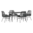 vidaXL 5 Piece Patio Dining Set with Cushions Black Poly Rattan Glass