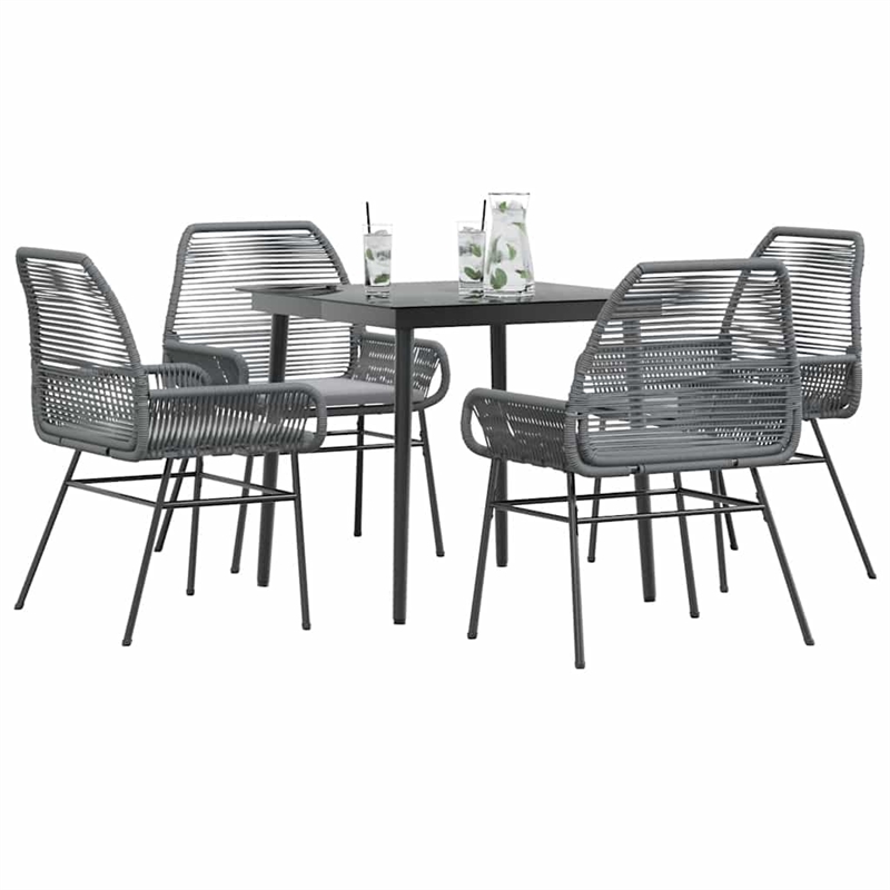 vidaXL 5 Piece Patio Dining Set with Cushions Gray Poly Rattan Glass