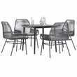 vidaXL 5 Piece Patio Dining Set with Cushions Gray Poly Rattan Glass
