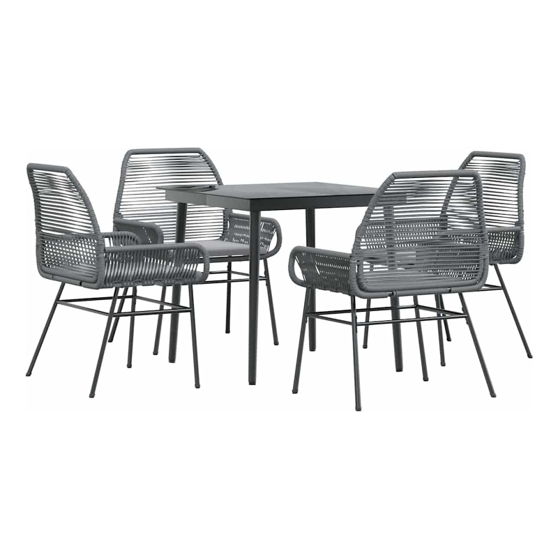 vidaXL 5 Piece Patio Dining Set with Cushions Gray Poly Rattan Glass