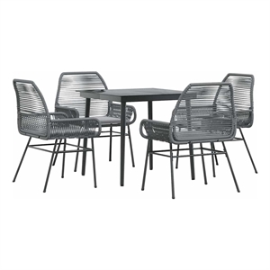 vidaXL 5 Piece Patio Dining Set with Cushions Gray Poly Rattan Glass