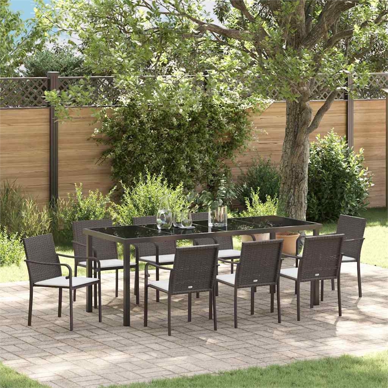 vidaXL Garden Dining Set 9 pcs Brown and Black PE Rattan