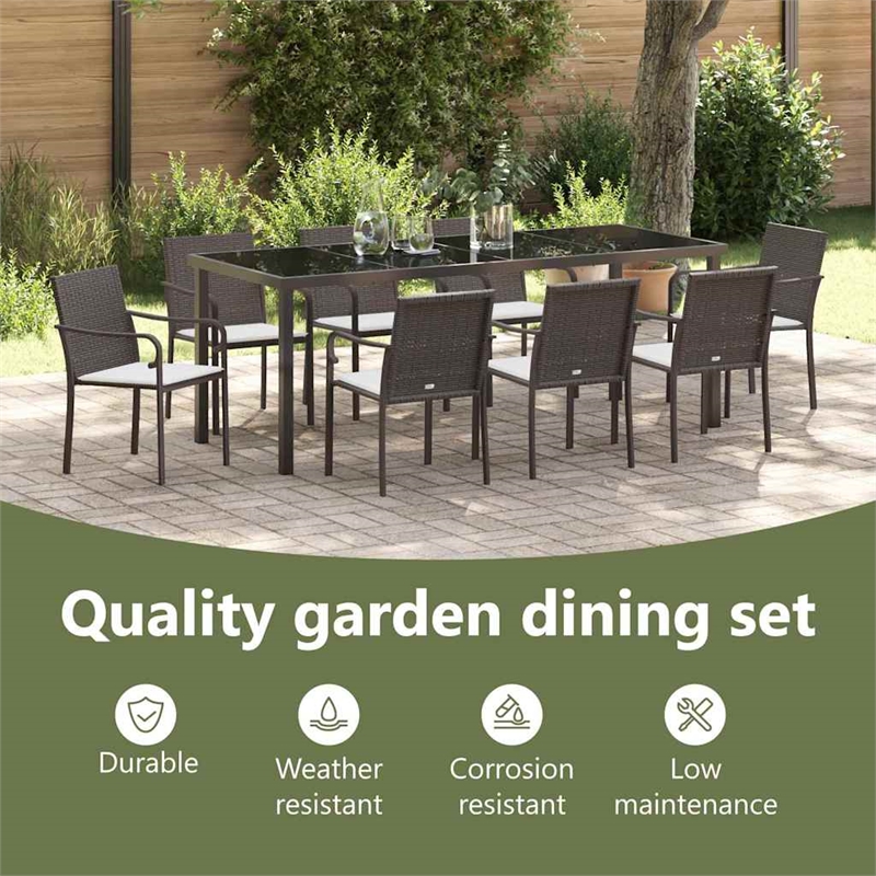 vidaXL Garden Dining Set 9 pcs Brown and Black PE Rattan