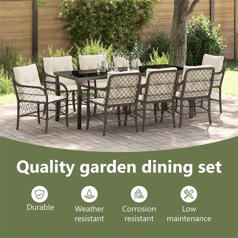 vidaXL Garden Dining Set 9 pcs Brown Poly Rattan