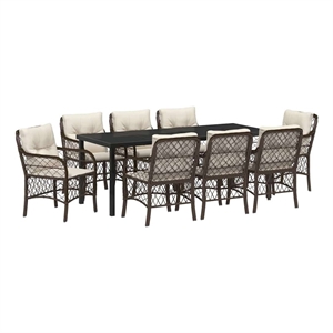 vidaXL Garden Dining Set 9 pcs Brown Poly Rattan
