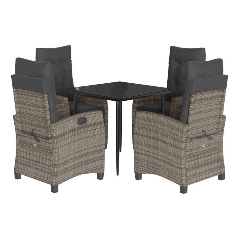 vidaXL 5 Piece Patio Dining Set with Cushions Gray Poly Rattan