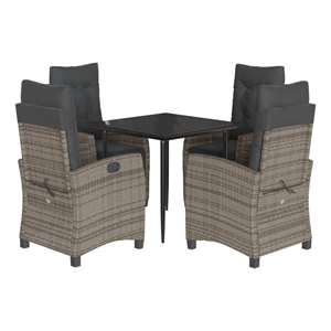 vidaXL 5 Piece Patio Dining Set with Cushions Gray Poly Rattan