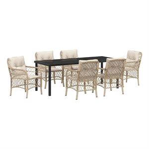 vidaXL Garden Dining Set 7 pcs Beige Poly Rattan